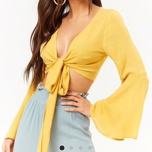 Yellow long bell sleeve crop top